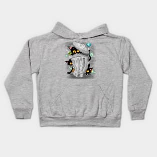 Cats Naughty Characters playing on Garbage Trash Bin Kids Hoodie